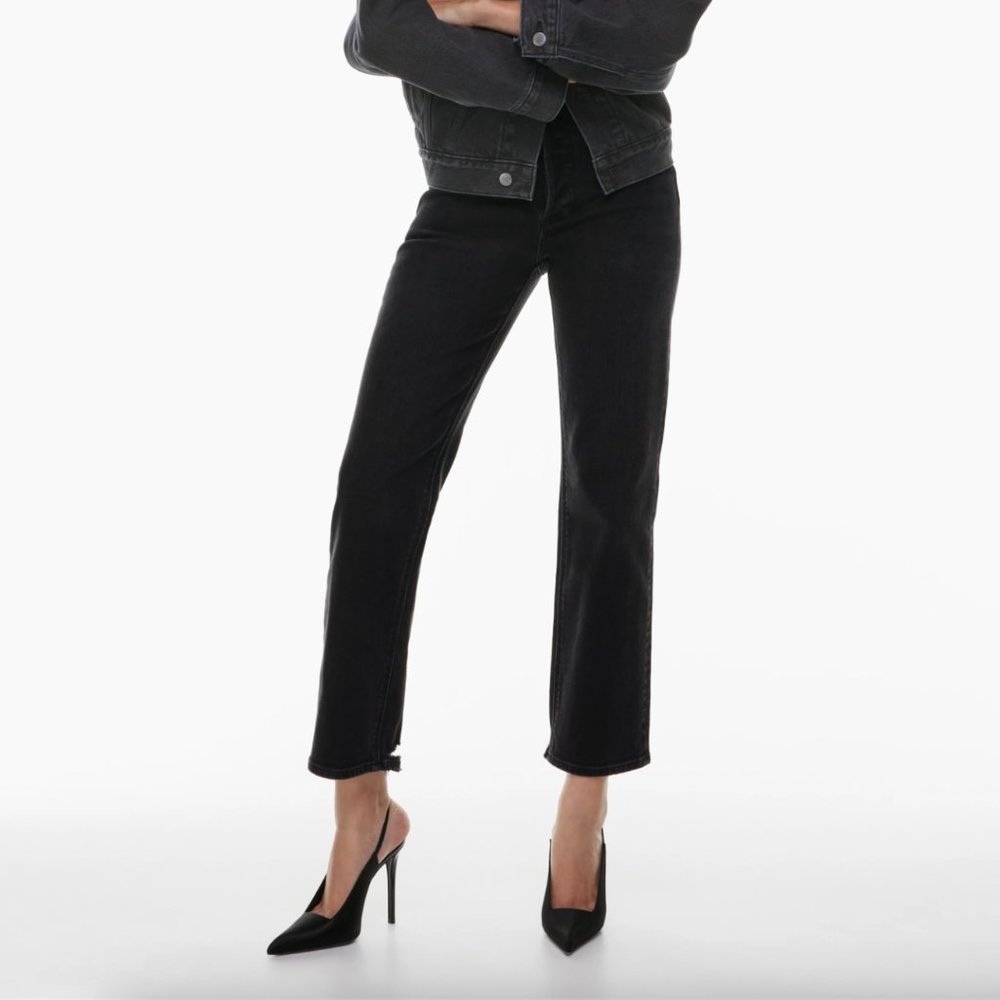 Denim Forum Arlo Hi-Rise Straight Jean, 27W 28L, Black